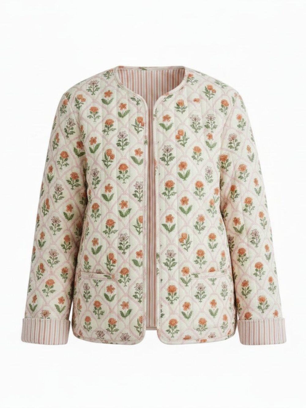 Floral Quilted Jacket Lightweight Spring Size Medium